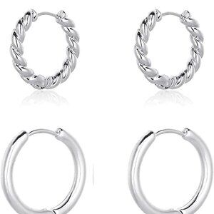 14K Gold Hoop Earrings for Women Hypoallergenic, Thick Hoops Earring set, Twist